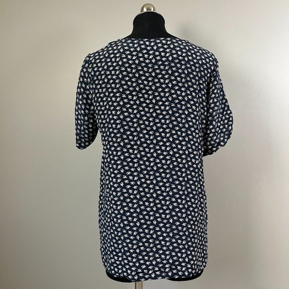 Navy blue vintage floral silk top - Picture 4 of 8